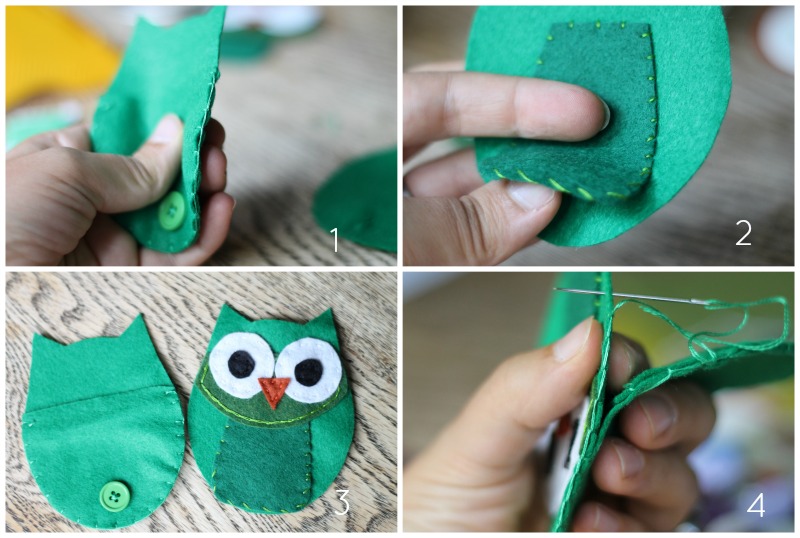 felt owl coin purse stitching