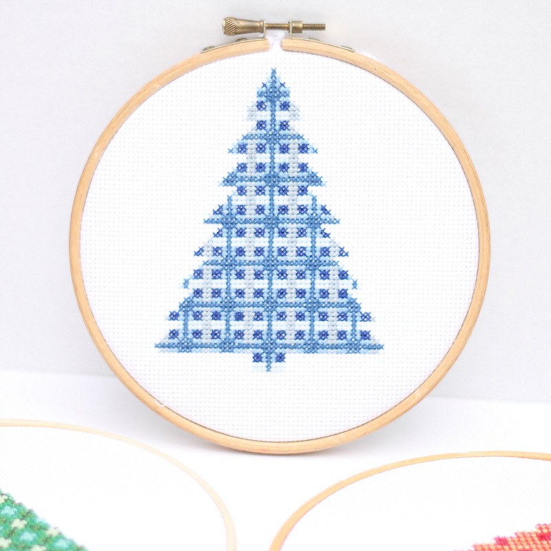 modern christmas tree cross stitch pattern blue