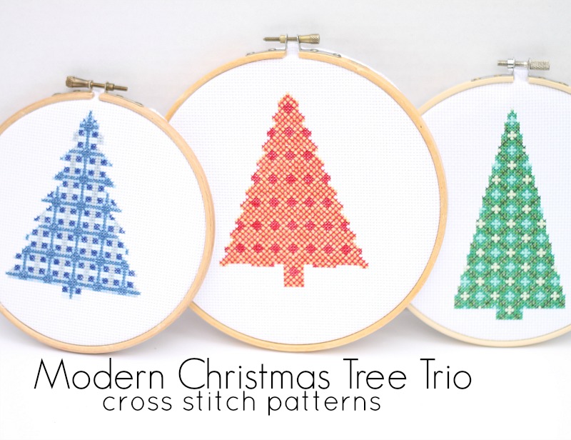 modern christmas tree cross stitch pattern trio