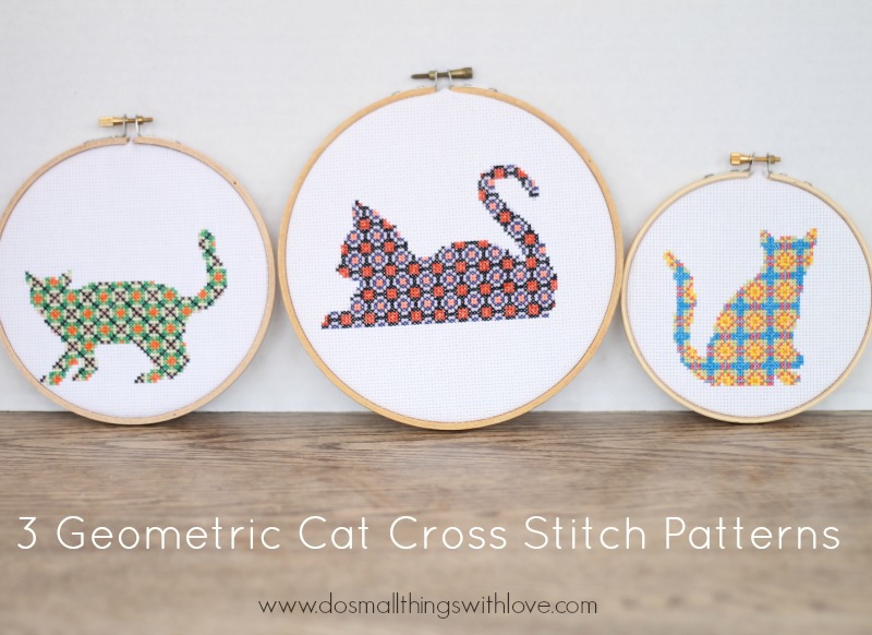 3 cat geometric cross stitch patterns