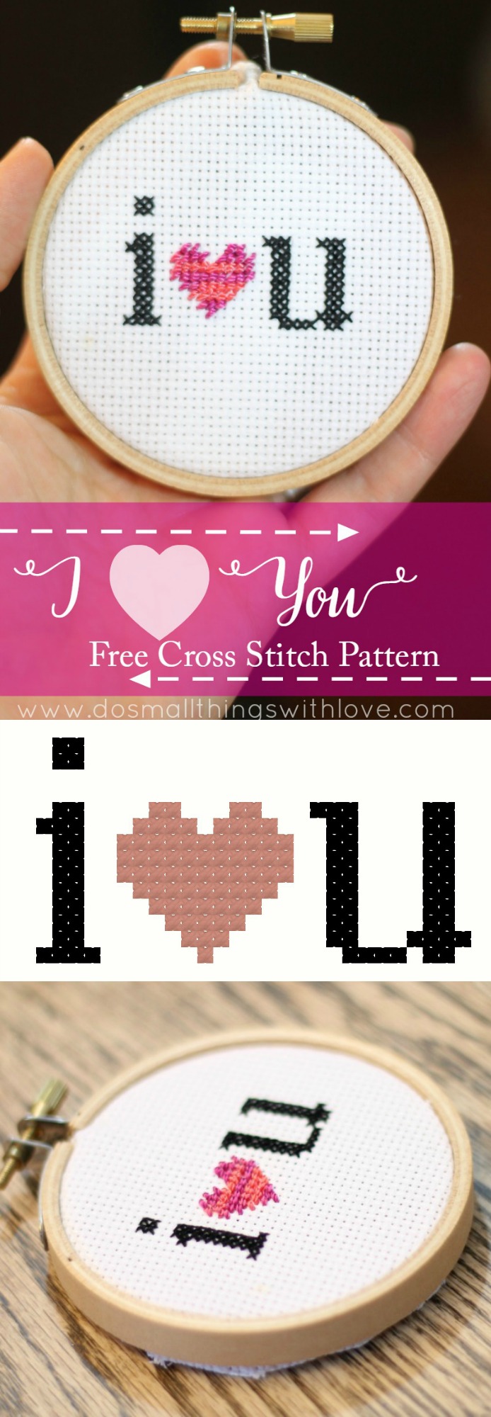 I heart you free cross stitch pattern for Valentines Day!