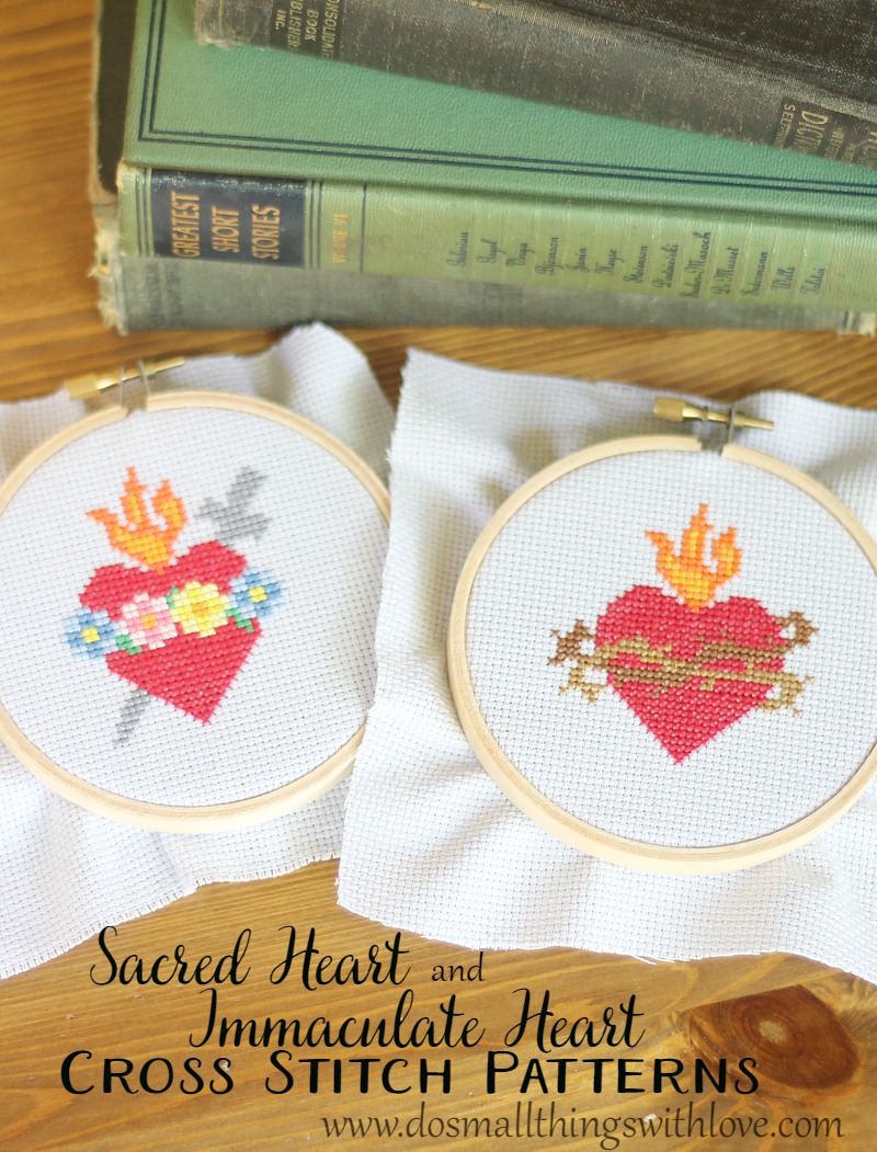 sacred heart and immaculate heart cross stitch pattern