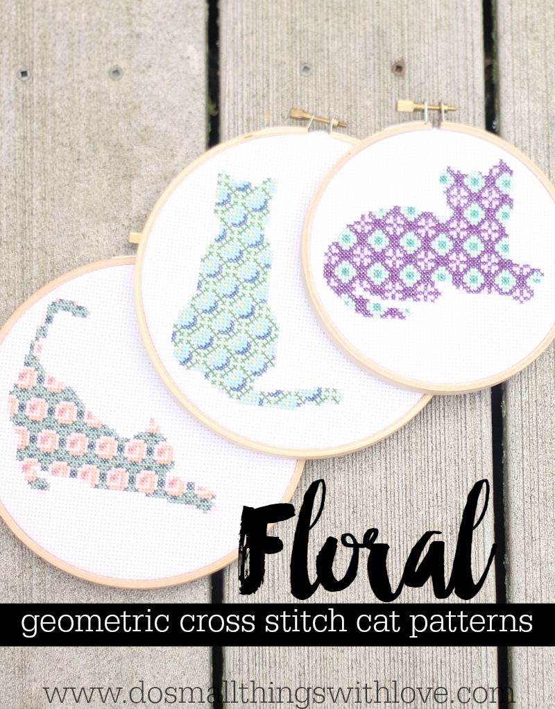 Floral geometric cross stitch cat patterns