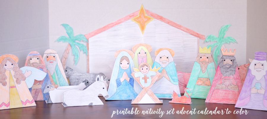 printable nativity set advent calendar to color