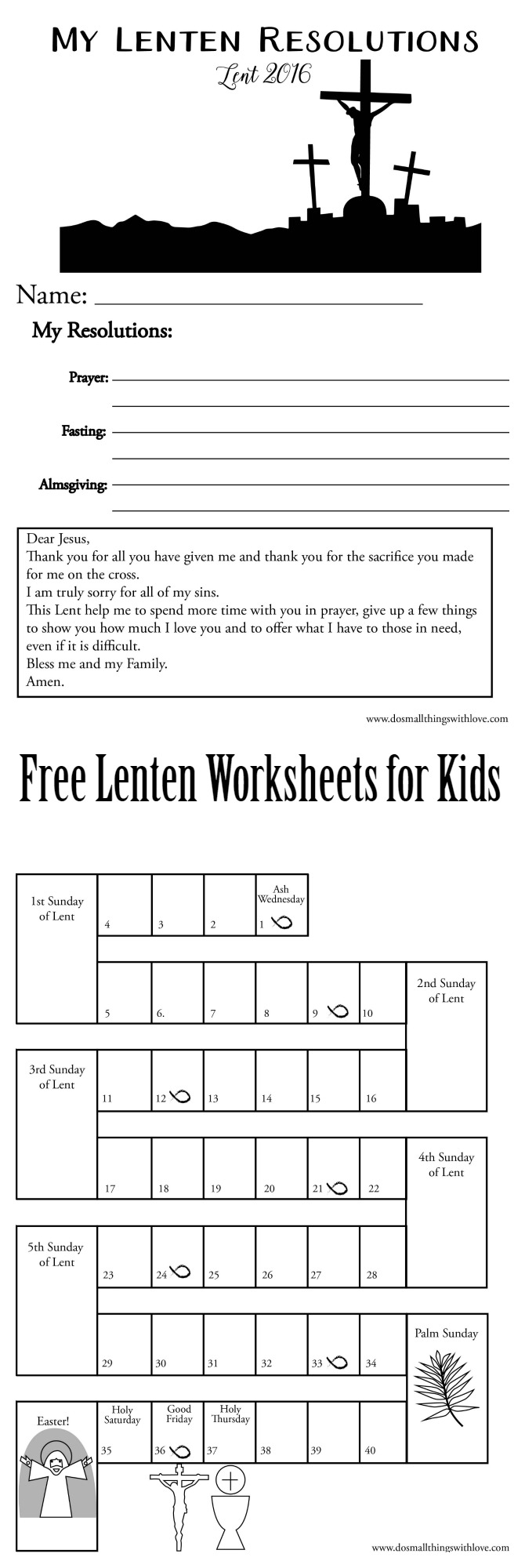 Free Lenten Worksheet for Kids. make resolutions, pray the simple prayer and mark of each day!