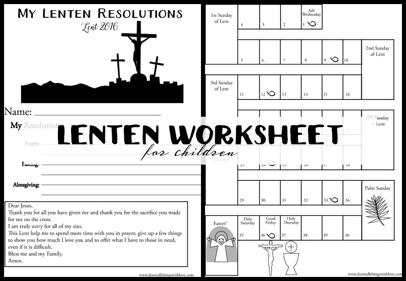 Lenten Worksheet for children