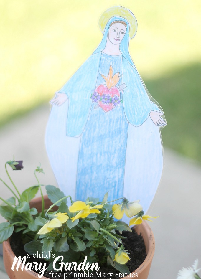 a child's mary garden with free printable statues